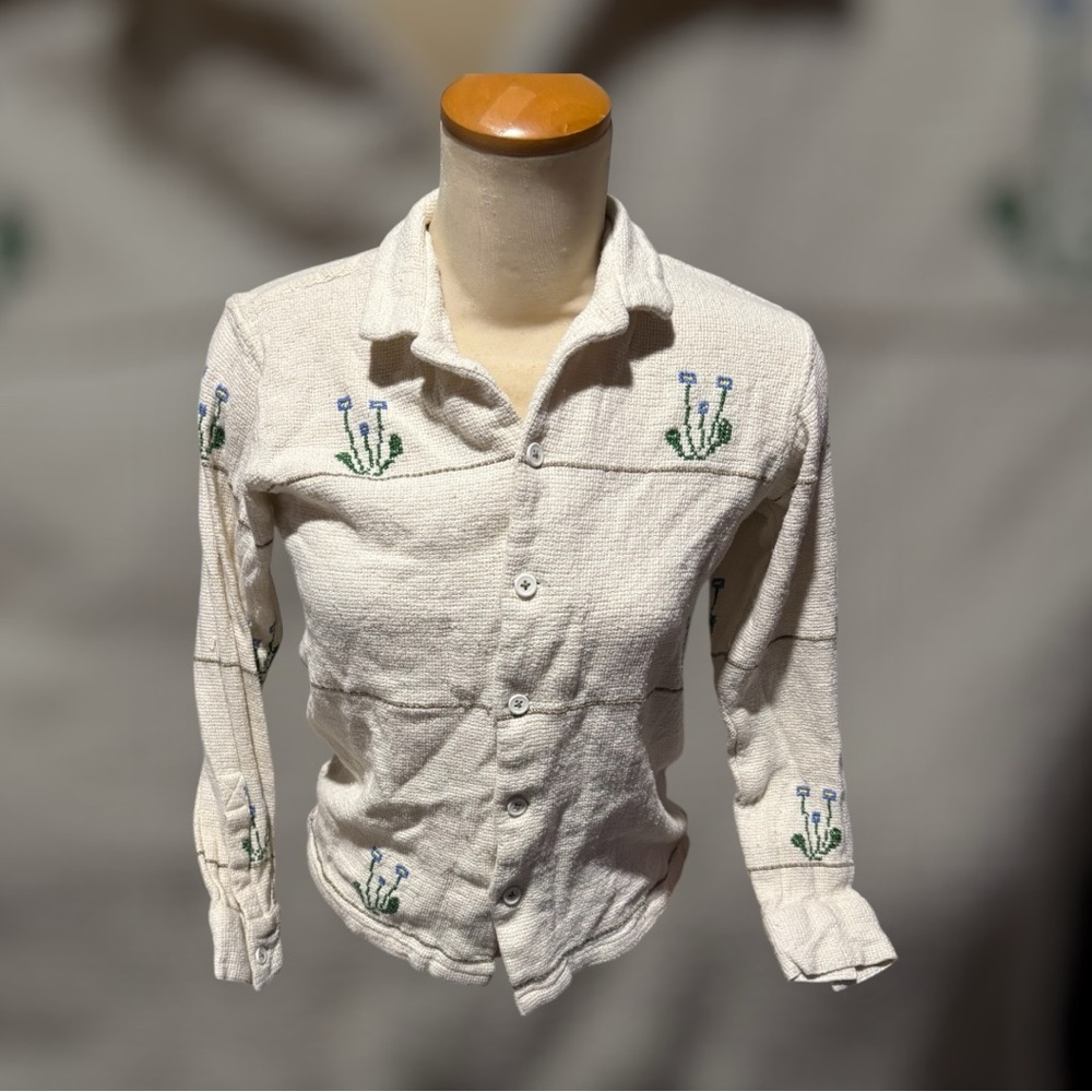 Embroidered Cream Button Down Shirt